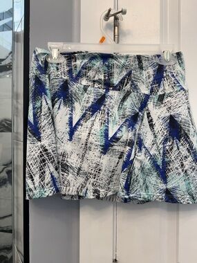 EleVen by Venus Williams White, Blue, Black Abstract Print Mini Skirt